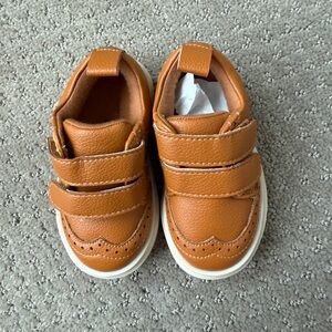Classic Tan Kids Dress Shoes with Velcro